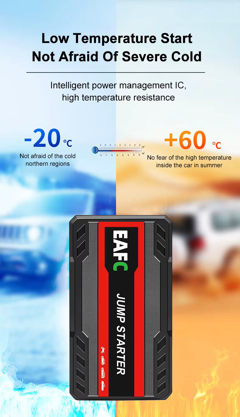 Démarreur de Batterie Voiture 600A 12V – Booster de Démarrage Portable avec Lumière LED – Couleur Noire