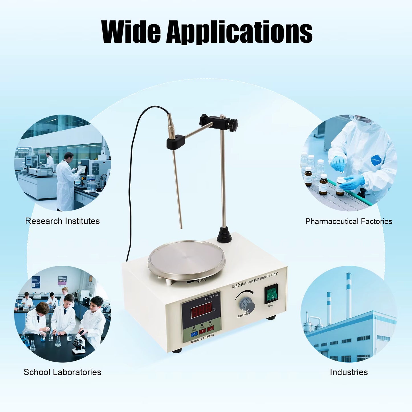 Agitateur Magnétique Chauffant 250W – Plaque Chauffante avec Contrôle Température et Vitesse – Mélangeur de Laboratoire Numérique 2000 ml