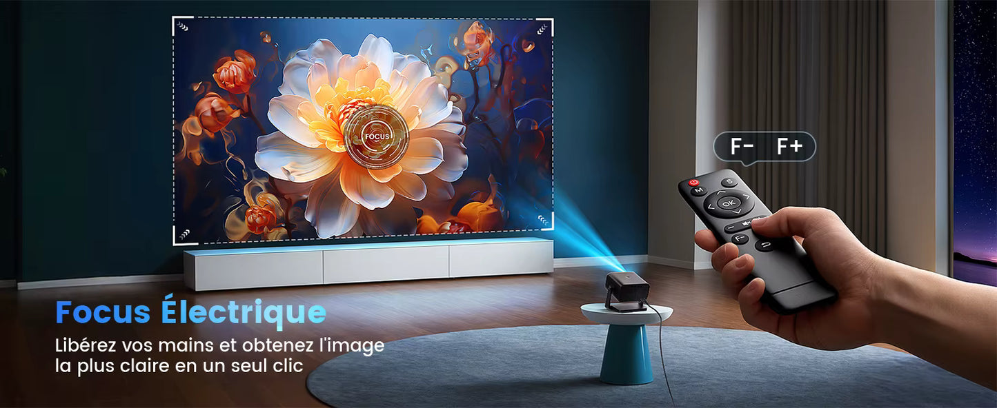 Mini Vidéoprojecteur WiFi Bluetooth 1080P – Electric Focus & Auto Keystone – Home Cinéma Portable