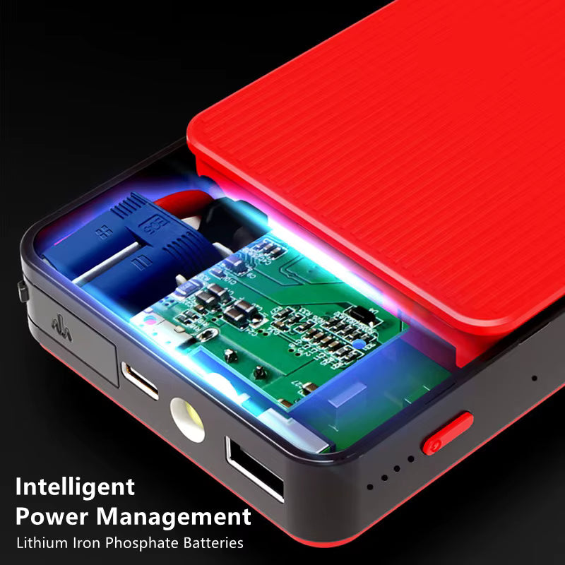 Démarreur de Voiture 2000A 12V Booster Batterie Portable Chargeur USB Batterie Externe d’Urgence avec LED