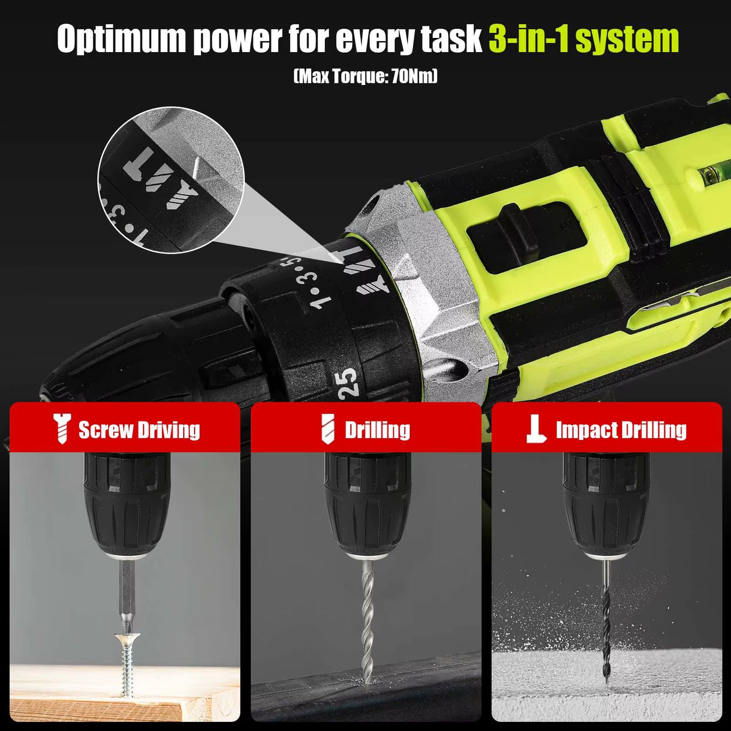 Perceuse à percussion sans fil rechargeable haute puissance – 1350 tr/min – Tournevis électrique grande vitesse avec 2 batteries