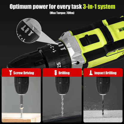 High-power rechargeable cordless hammer drill – 1350 RPM – High-speed electric screwdriver with 2 batteries