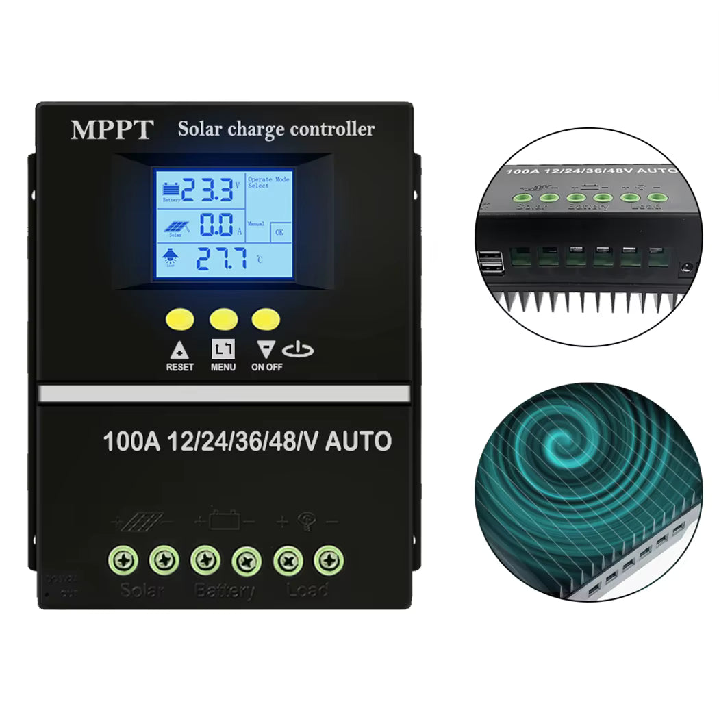 Régulateur de Charge Solaire MPPT 12V-48V 40A/60A/80A/100A – Contrôleur PV avec Double USB