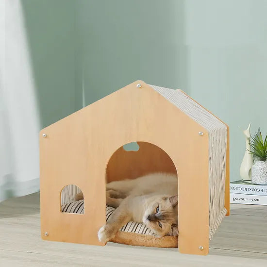 Maison pour Chat Intérieur en Bois Design Moderne – Niche Chat Confortable avec Coussin – Cabane Chat Chic et Stable – Couchage Animal Domestique