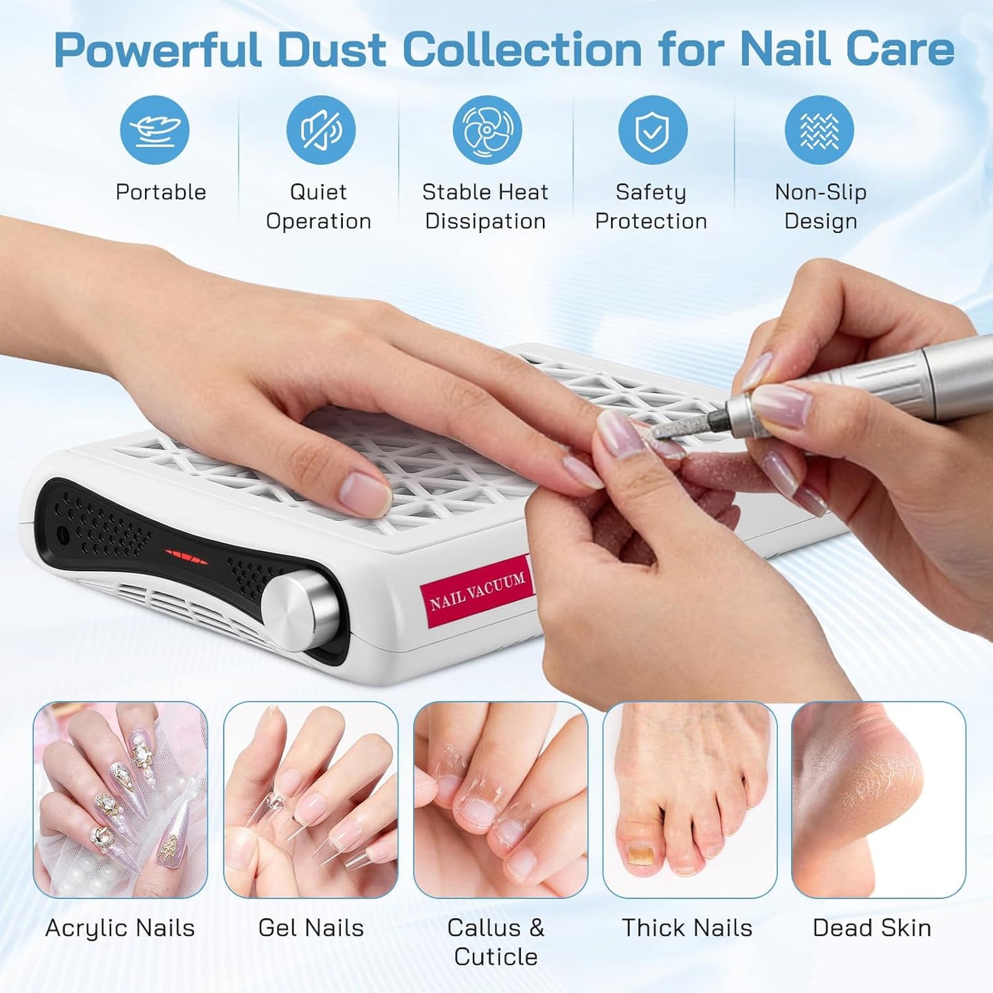Aspirateur Ongles Électrique 1600Pa – Extracteur Poussière Double Ventilateur 6000 tr/min – Manucure Salon