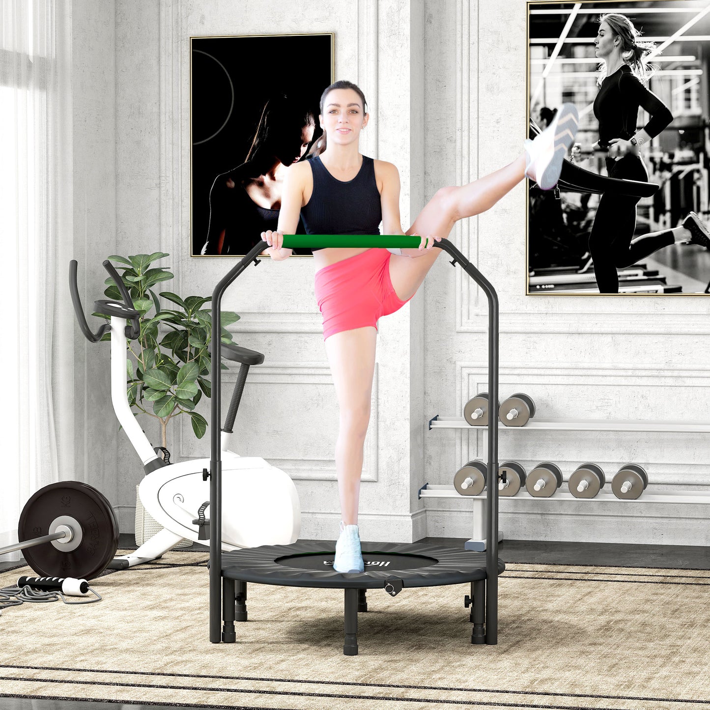 Mini Trampoline Fitness Pliable 102 cm – Barre Réglable, Cardio Adultes, Gym Maison