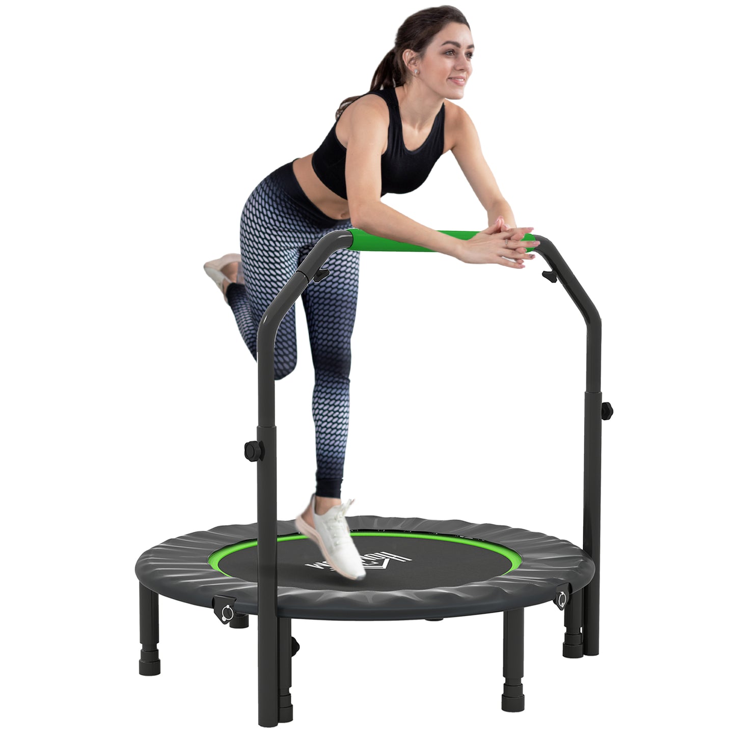 Mini Trampoline Fitness Pliable 102 cm – Barre Réglable, Cardio Adultes, Gym Maison