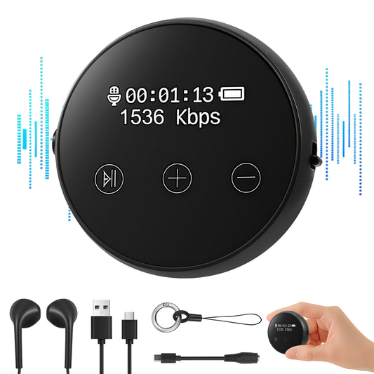 Mini Enregistreur Audio 64GB Haute Qualité 3072 Kbps – Dictaphone Numérique Portable avec Réduction de Bruit, Activation Vocale, Autonomie Longue Durée