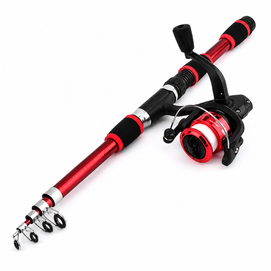 Canne à Pêche Télescopique Enfant avec Moulinet – Kit Pêche Portable Compacte | Débutant | Coloris Rouge | Neuf