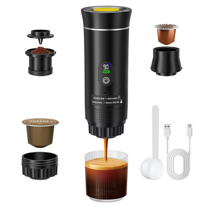 Machine à Café Expresso Portable 3-en-1 – Cafetière Capsules Sans Fil Écran Numérique – Voiture Camping Voyage