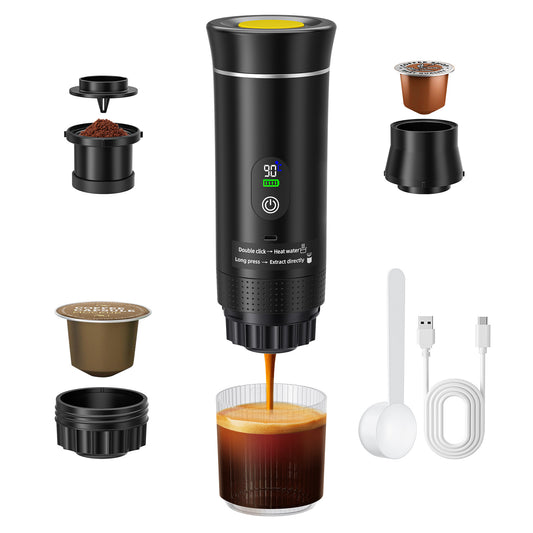 Machine à Café Expresso Portable 3-en-1 – Cafetière Capsules Voiture Camping – Écran Numérique – Sans Fil