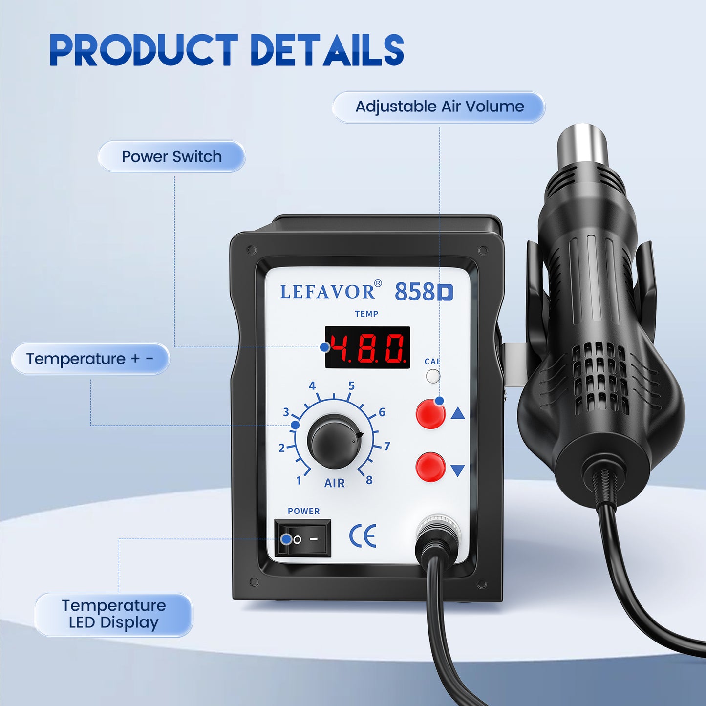 Station Air Chaud 858D – Pistolet Thermique de Soudage 220V – Réparation Électronique SMD, Écran LED, Température Réglable