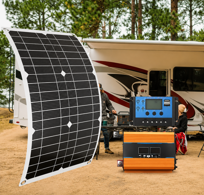 Kit Panneau Solaire Flexible – Onduleur 12V/220V + Contrôleur de Charge – Camping-Car, Maison & Extérieur