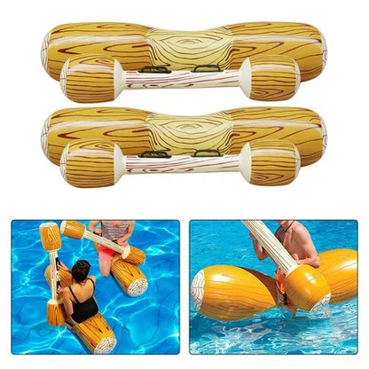 Juego de Agua Inflable Troncos de Madera 4 Piezas – Justas Acuáticas Piscina | Flotadores +  Mazas | Adultos y Niños