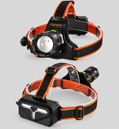 Linterna Frontal LED Recargable USB – Haz Zoomable y 2 Baterías 18650 – Pesca, Camping, Senderismo y Aire Libre