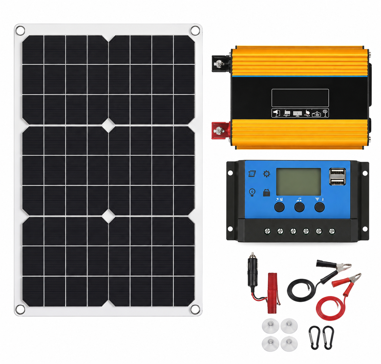 Kit Panneau Solaire Flexible – Onduleur 12V/220V + Contrôleur de Charge – Camping-Car, Maison & Extérieur