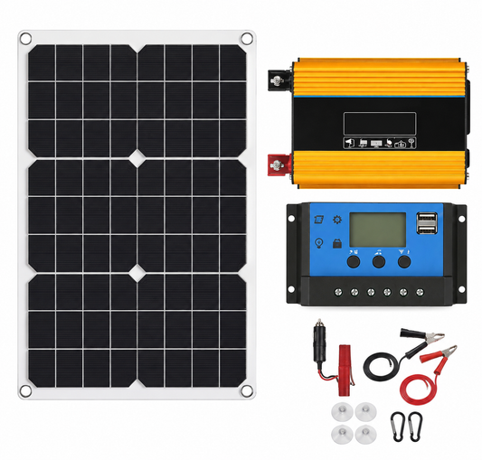 Kit Panneau Solaire Flexible – Onduleur 12V/220V + Contrôleur de Charge – Camping-Car, Maison & Extérieur