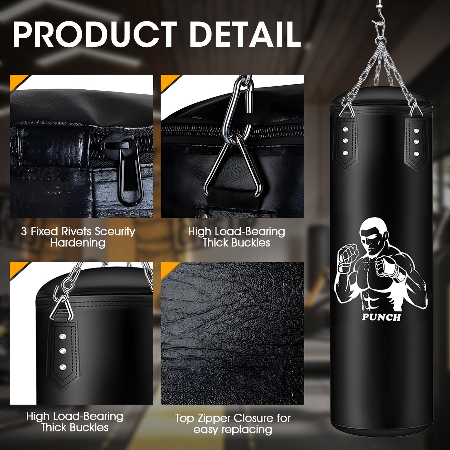 Sac de Frappe 120 cm avec Gants et Accessoires – Sac de Boxe pour Entraînement Fitness et MMA – Suspension Incluse – Adulte Débutant Confirmé