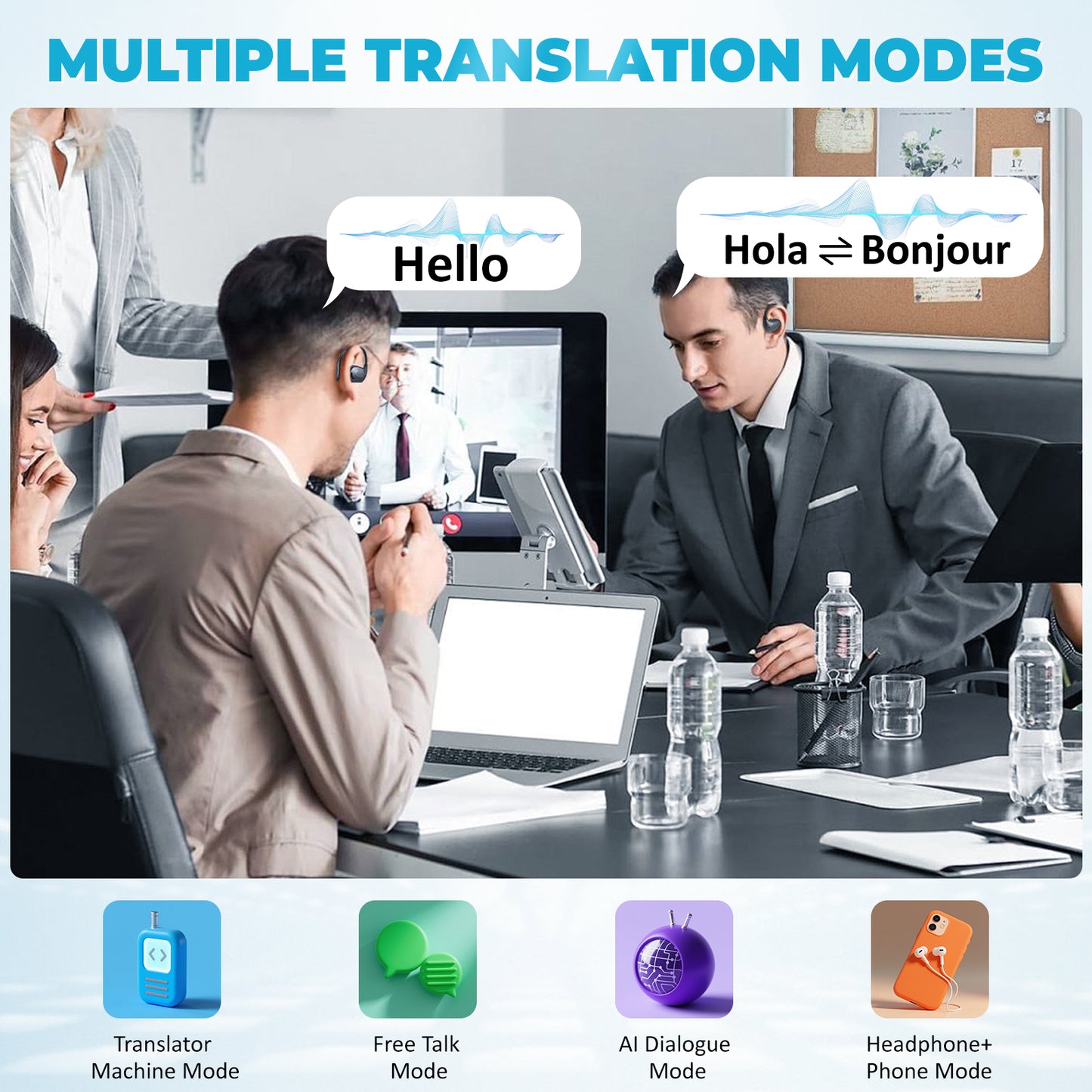 Écouteurs Traducteur Temps Réel – 150 Langues Bluetooth 5.4 – 4 Modes Traduction Autonomie 50h