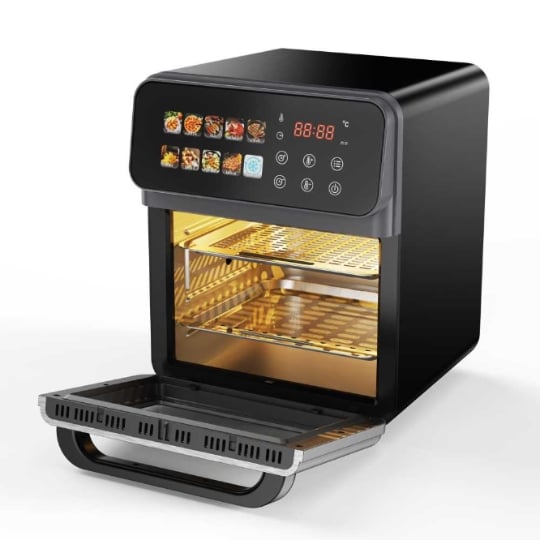 Friteuse à Air 10L Numérique XXL 2000W Écran Tactile LED Fenêtre de Visualisation 12 Programmes Sans Huile Acier Inoxydable Noir