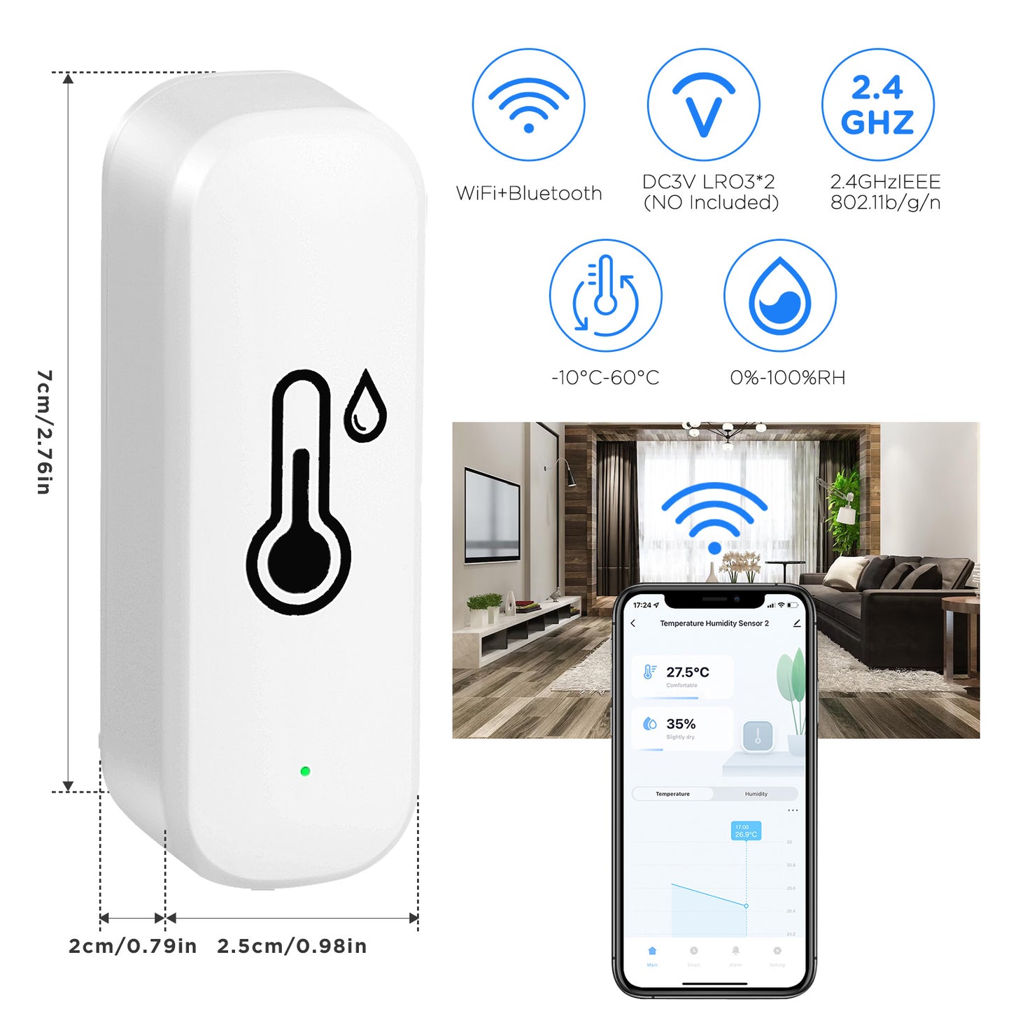 Thermomètre Hygromètre WiFi Intelligent – Capteur Température Humidité Intérieur