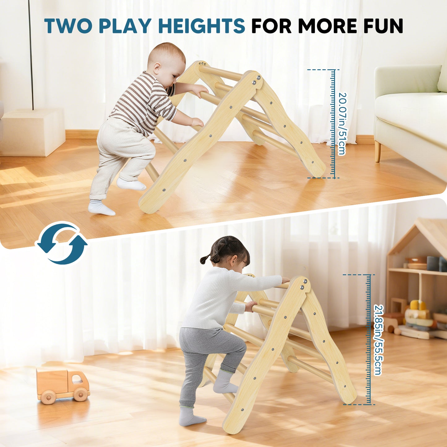 Triangle Escalade Enfant Bois Pliable – Aire de Jeu Montessori 1-3 Ans – Échelle Grimpe Intérieur