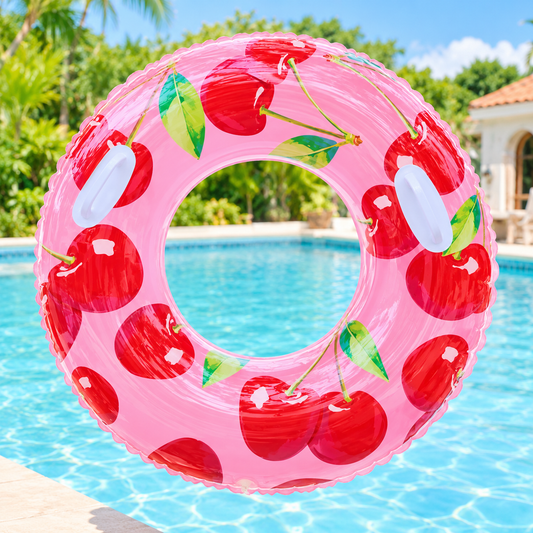 Flotador Hinchable Adulto Diseño Fresa y Cereza con Asas – Anillo Natación Piscina Playa Verano