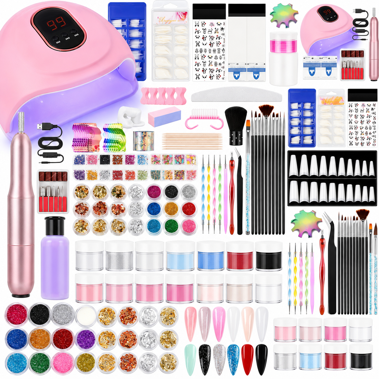 Kit Ongles Acrylique Complet – Lampe UV LED 36W, Ponceuse Électrique, Poudre Acrylique, Faux Ongles & Décorations Nail Art