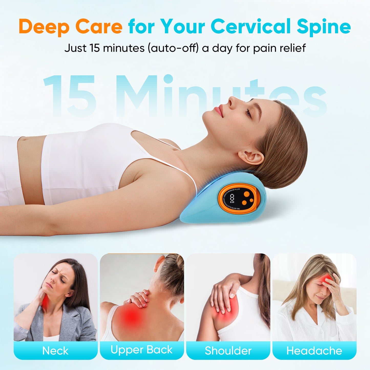 Oreiller de massage électrique 3-en-1 pour le cou avec EMS, vibration et chaleur réglable