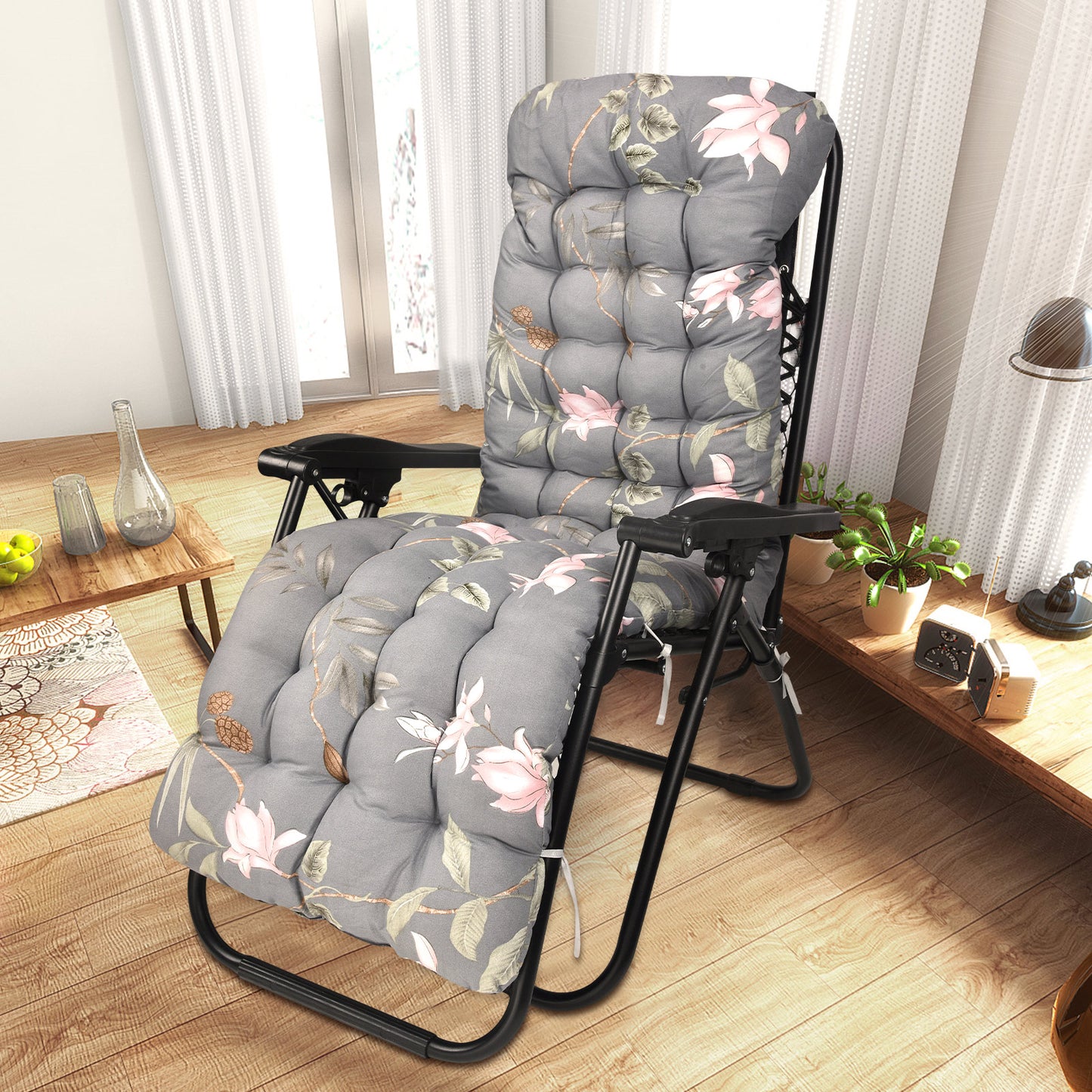 Coussin de Chaise Longue Épais – Coussin Jardin avec Housse Antidérapante et Fixation