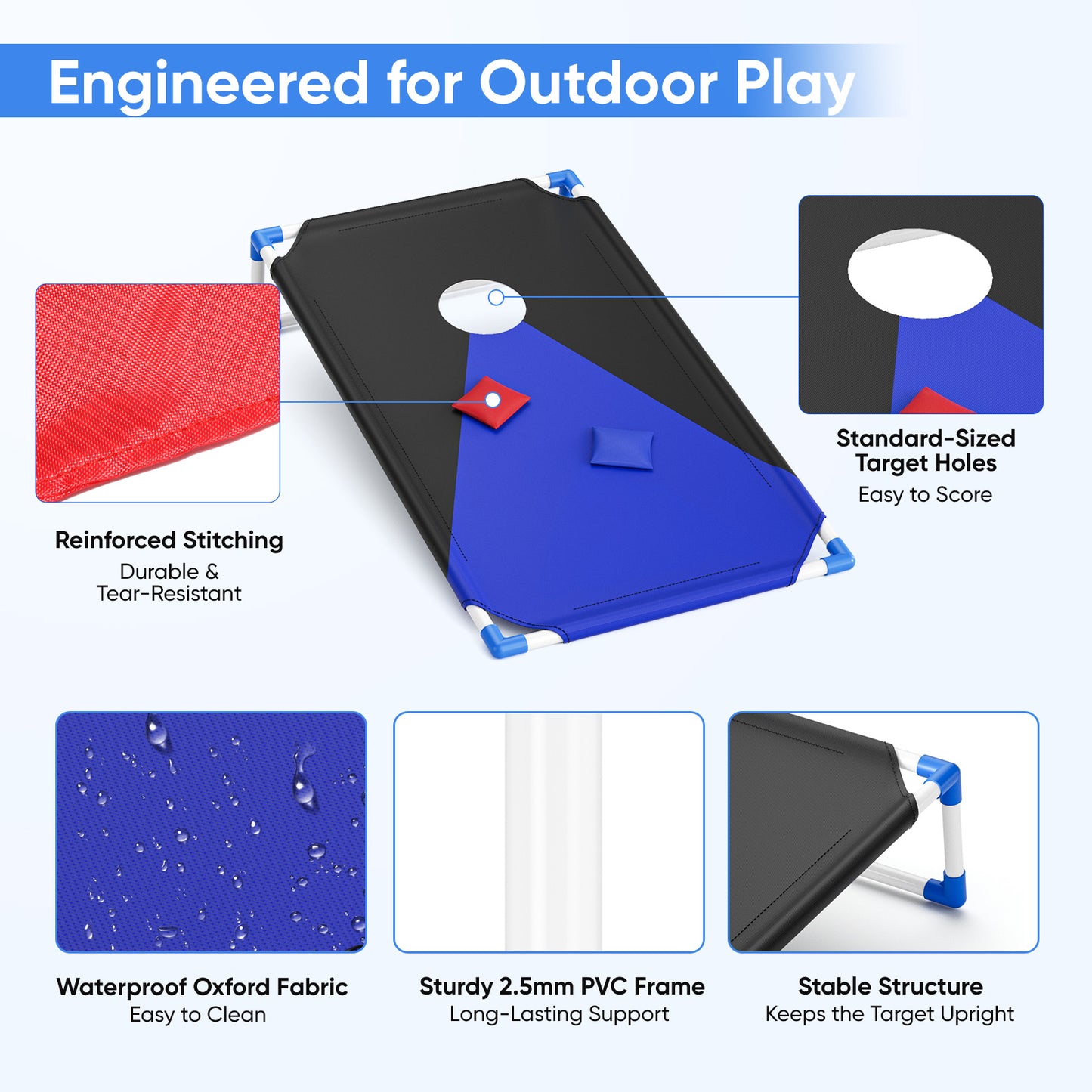 Jeu Cornhole Portable 3x2 ft – Jeu de Lancer Extérieur avec 8 Sacs + Sac Transport – Jardin Plein Air