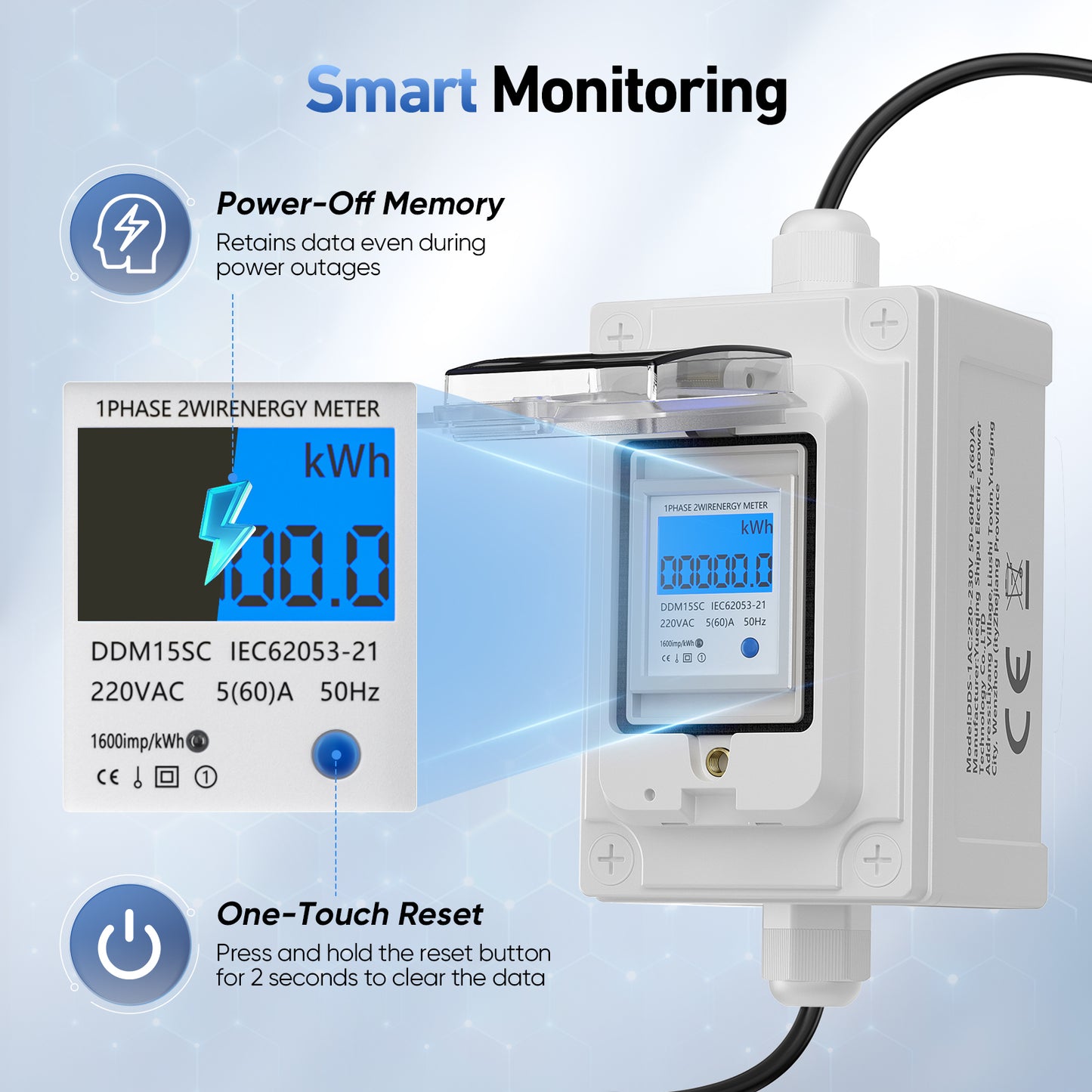Compteur Électrique Numérique Mobile 230V 60A – Compteur KWh CEE IP67 Étanche avec Affichage LED