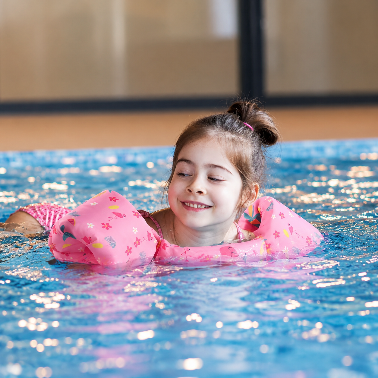 Gilet de Flottaison Enfant avec Brassards – Mousse EVA | Motif Flamant Rose | Apprentissage Natation