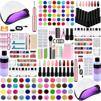 Kit Manucure Complet Gel UV – Lampe LED 180W, Ponceuse Électrique, Poudre Acrylique & Vernis Semi-Permanent