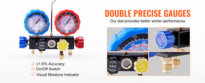 Kit manomètre climatisation 4 voies avec tuyaux, ensemble de jauges AC pour recharge gaz R134A R22 R12 R410A, outil diagnostic clim auto avec mallette