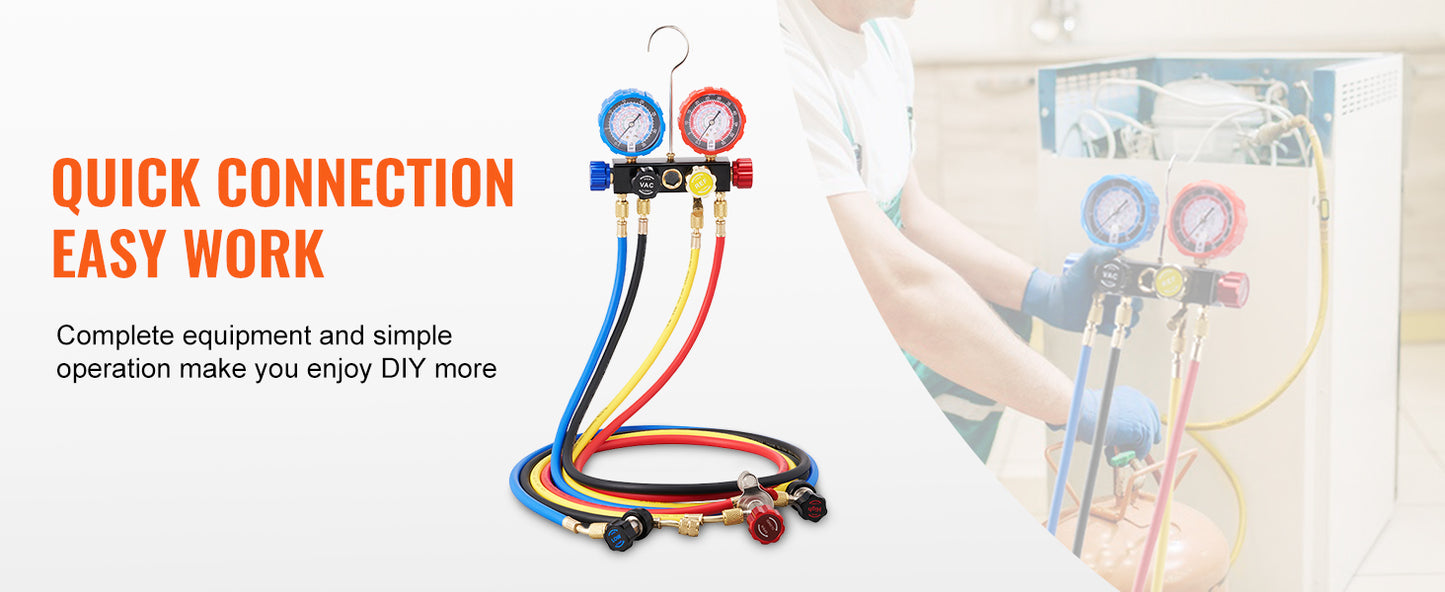 Kit manomètre climatisation 4 voies avec tuyaux, ensemble de jauges AC pour recharge gaz R134A R22 R12 R410A, outil diagnostic clim auto avec mallette