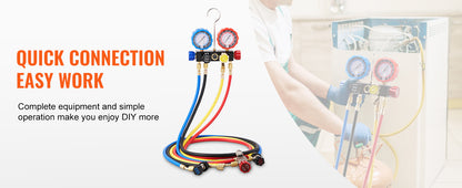 Kit manomètre climatisation 4 voies avec tuyaux, ensemble de jauges AC pour recharge gaz R134A R22 R12 R410A, outil diagnostic clim auto avec mallette