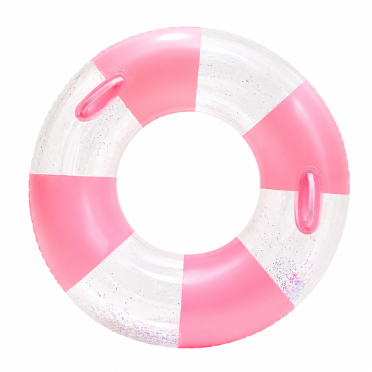 Bouée Gonflable Adulte Transparente Rose – Anneau Natation 60-80 kg avec Poignées – Piscine, Plage & Été