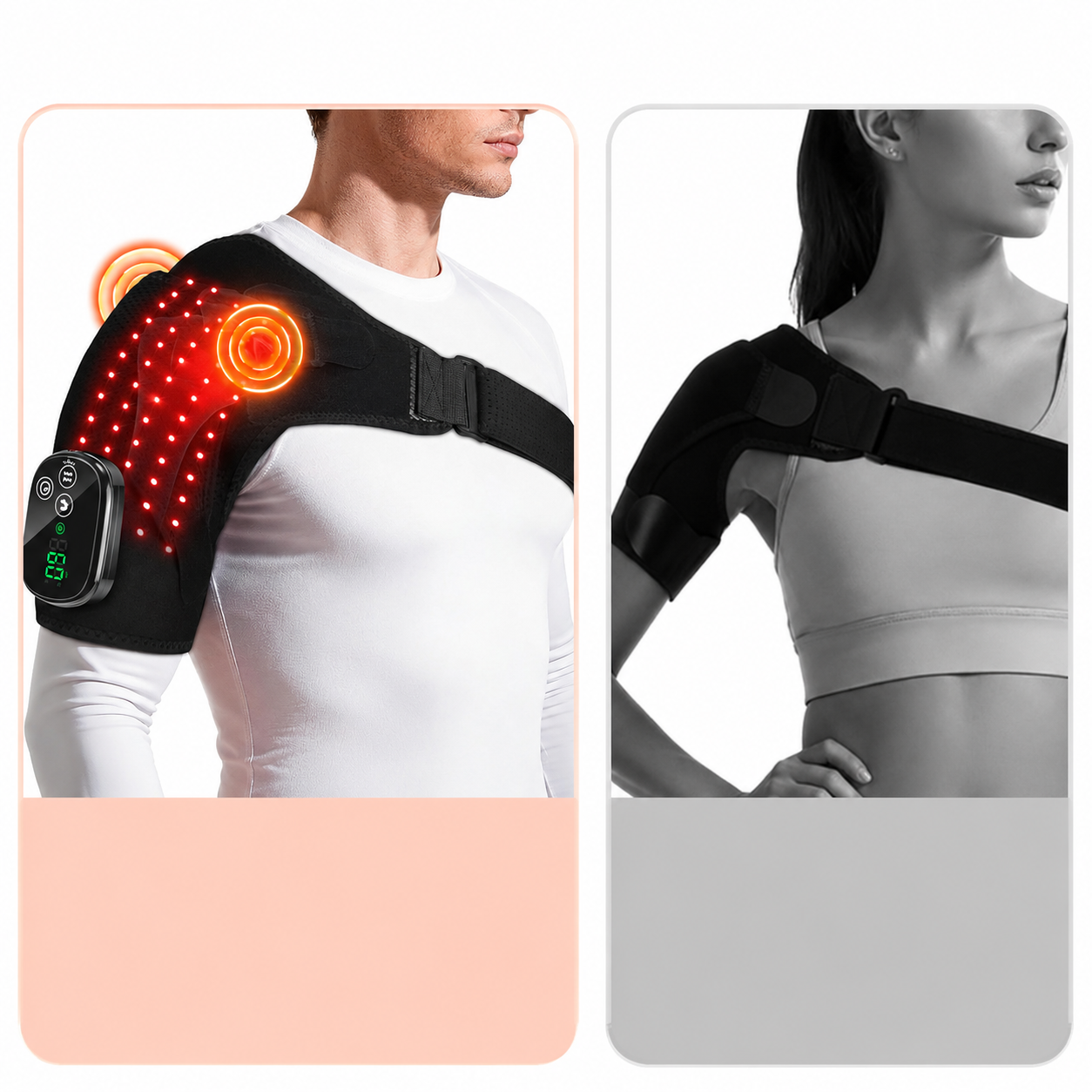 Coussin Chauffant Épaule Sans Fil Rechargeable 5000 mAh – Thérapie Chauffante LED Réglable, 6 Niveaux de Chaleur, 3 Modes de Vibration, Attelle Épaule Confort Homme Femme