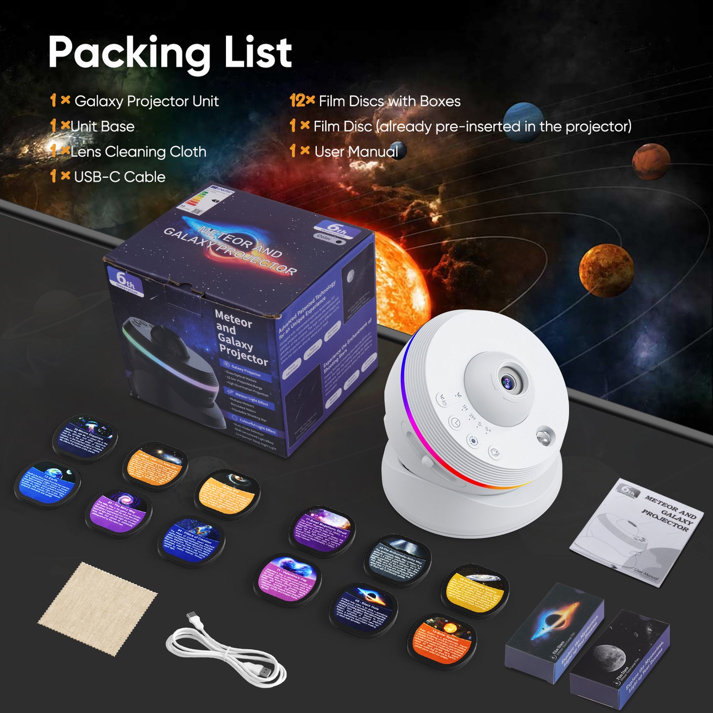 Projecteur Galaxie LED 4K HD 13 en 1 – Projecteur Étoiles Planétarium Rotation 360° Veilleuse Chambre