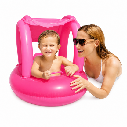 Bouée Bébé Gonflable Rose avec Siège & Pare-Soleil – Flotteur Piscine Enfant Sécurisé – Été