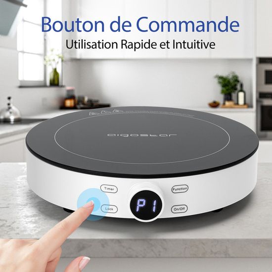 Plaque à Induction 2000W – Plaque de Cuisson Vitrocéramique Portable, Commande Tactile, Minuterie, Arrêt Automatique, Cuisine Rapide et Sécurisée