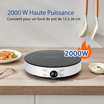 Plaque à Induction 2000W – Plaque de Cuisson Vitrocéramique Portable, Commande Tactile, Minuterie, Arrêt Automatique, Cuisine Rapide et Sécurisée