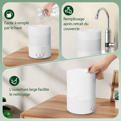 Humidificateur d’Air 2,5L Ultrasonique – Diffuseur d’Huiles Essentielles, Silencieux, Réglage d’Humidité, Autonomie Longue Durée