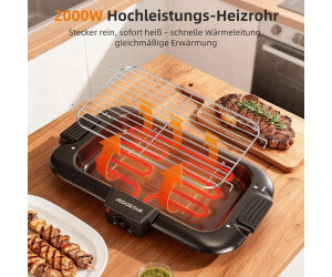 Grill électrique de table sans fumée, plaque barbecue intérieure antiadhésive avec bac récupérateur de graisse amovible, thermostat réglable, compatible lave-vaisselle