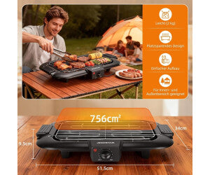 Grill électrique de table sans fumée, plaque barbecue intérieure antiadhésive avec bac récupérateur de graisse amovible, thermostat réglable, compatible lave-vaisselle