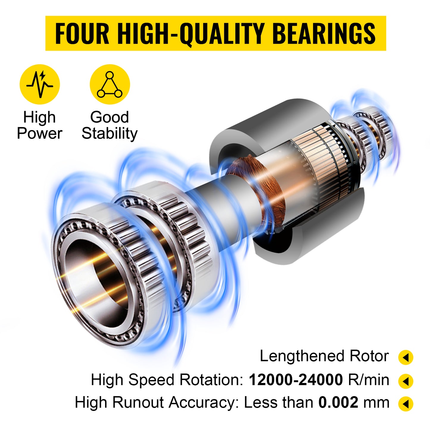 Moteur de Broche CNC 0.8KW – Broche Refroidie à Air 24000 tr/min, Haute Précision pour Machine CNC, Gravure et Usinage
