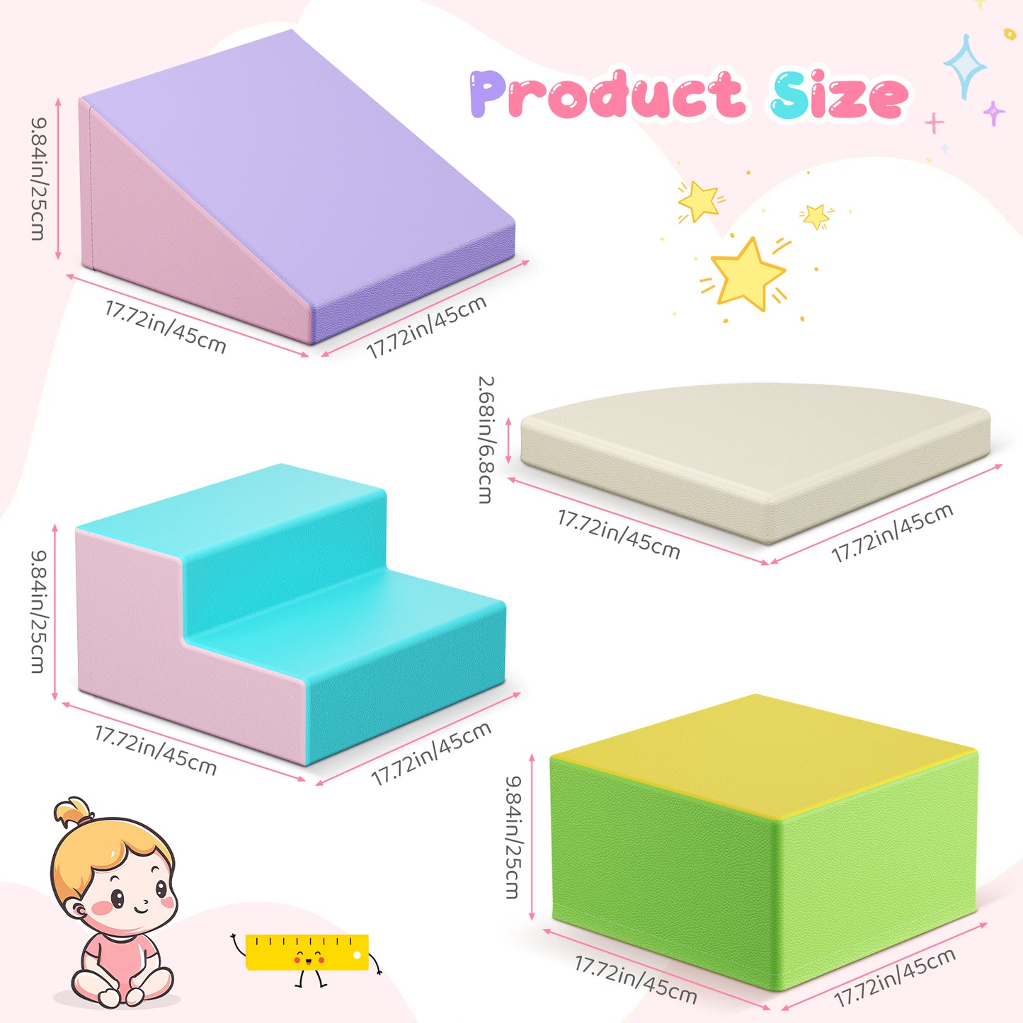 Blocs de motricité bébé en mousse – Jeu d’escalade pour tout-petits – Aire de jeu intérieure – 6 pièces – Multicolore