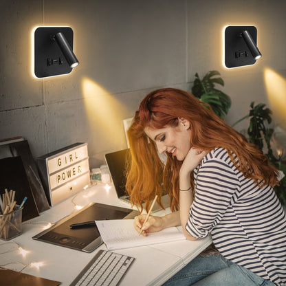 LED wall lamp with USB port for reading and bedside