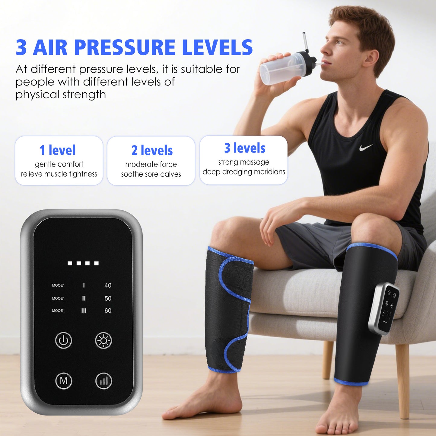 Masseur de Jambes Électrique Sans Fil – Massage Airbag avec Chaleur et 3 Modes de Relaxation